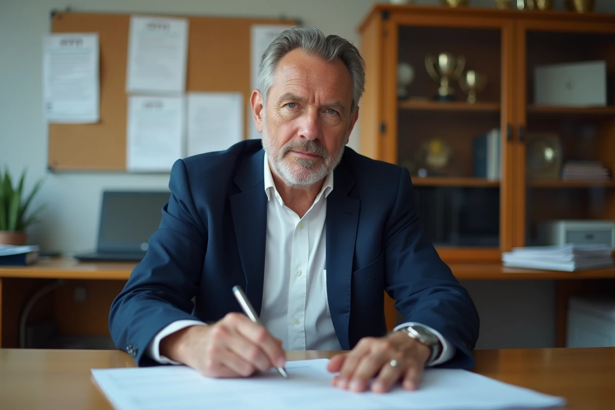 Administrateur de club examinant dossiers dans bureau