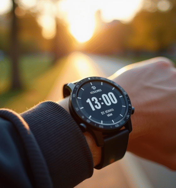 Montre connectée affichant 13000 pas et distance km