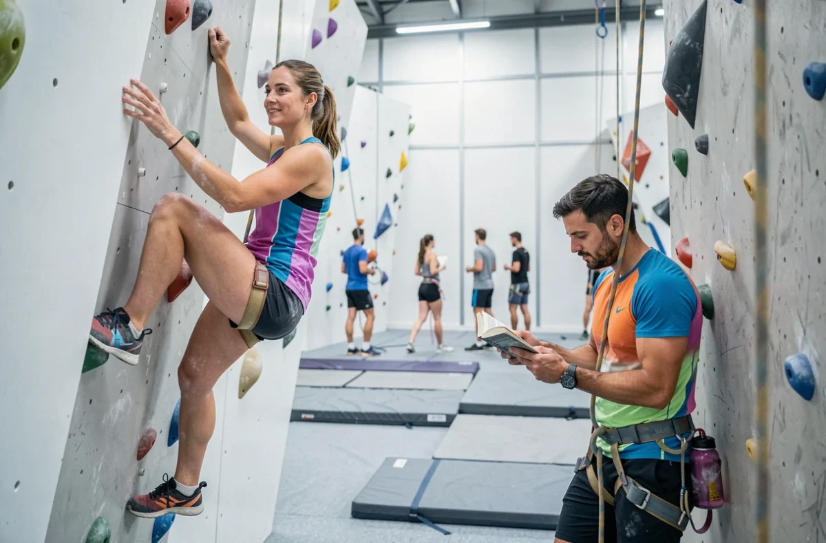 Grimpeurs pratiquant le bloc et la voie dans la salle Climb Up Porte d'Italie au sud de Paris