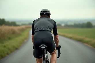 Cycliste homme en action sur route de campagne