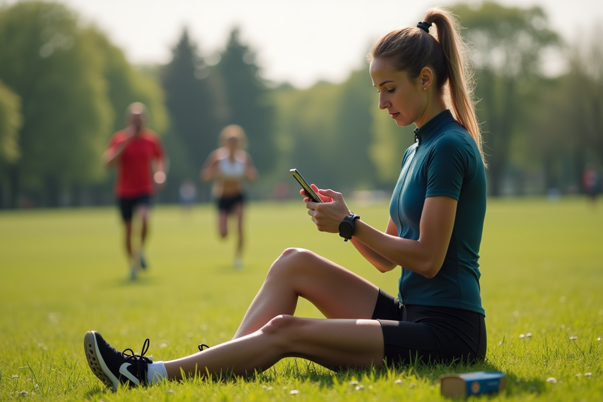 Femme cycliste vérifiant ses données nutritionnelles après l