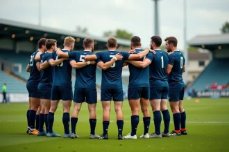 Jeunes joueurs de rugby en groupe sur le terrain