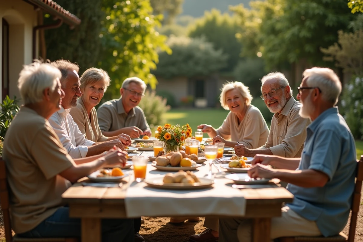Famille multigénérationnelle aux origines culturelles variées réunie autour d'un repas en jardin français, symbolisant les racines familiales et l'héritage parental d'un sportif professionnel