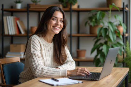 Jeune femme souriante en coaching dans un espace cosy