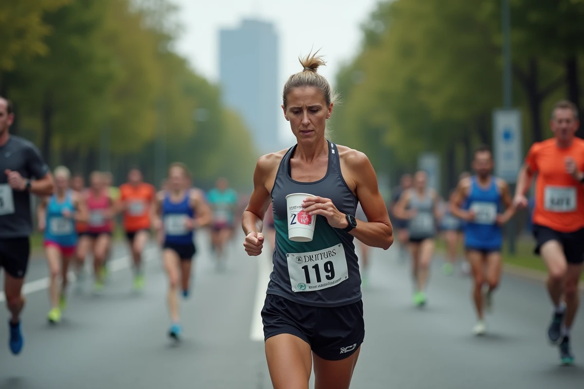 Femme coureuse en pause déçue à une station d