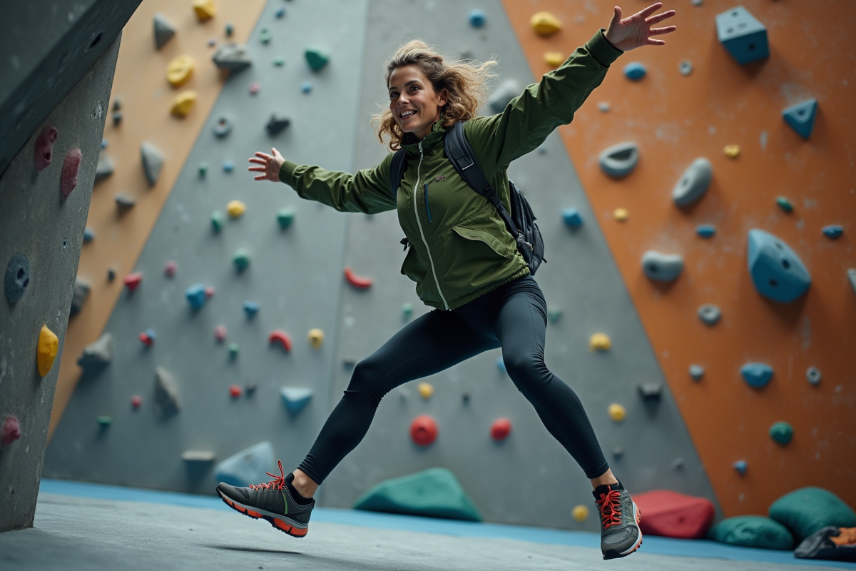 Femme en saut vertical dans une salle d
