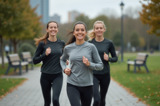 Femmes courant dans un parc urbain en tenue de sport