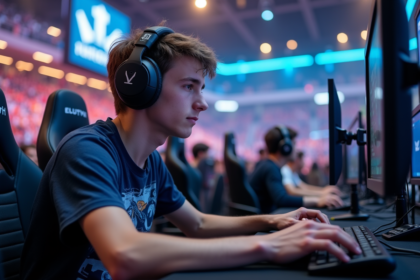 Jeune gamer concentré lors d'une compétition d'esports