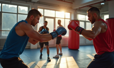 Groupe d'adultes s'entraînant en boxe thaï dans une salle lumineuse à Strasbourg