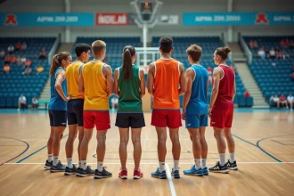 Groupe de jeunes en uniforme de handball en discussion