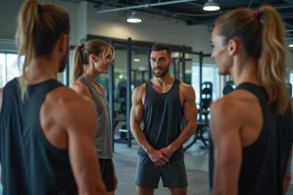 Groupe de jeunes sportifs motivés dans une salle de gym moderne