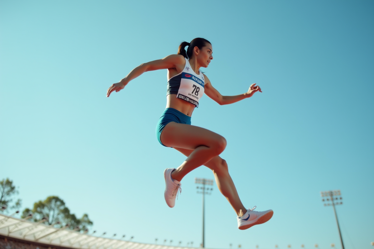 Heptathlon en plein saut lors d