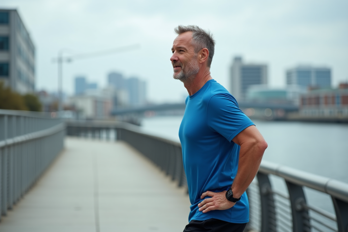 Homme faisant un exercice abdominal en milieu urbain