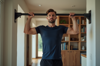Jeune homme faisant une traction à la maison