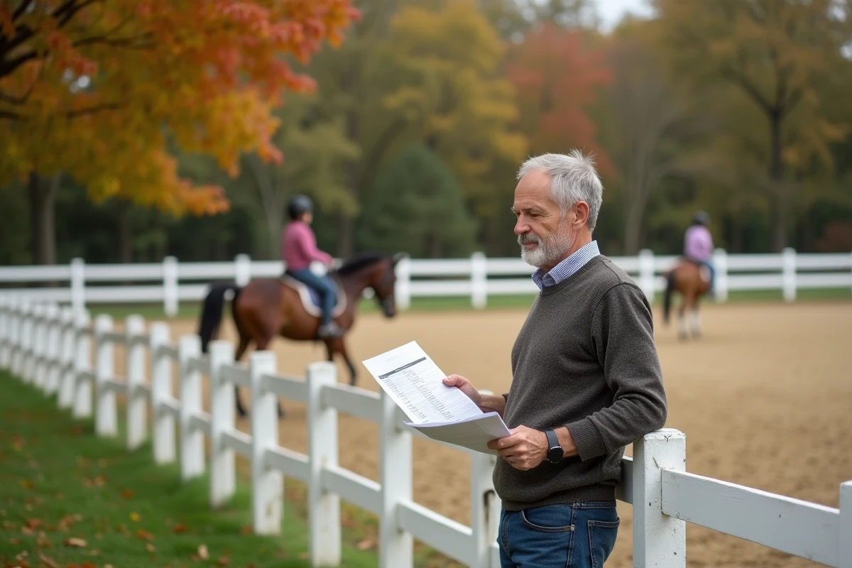 Homme regardant l arena équestre en extérieur