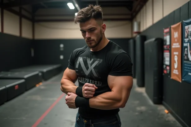 Jeune lutteur confiant dans un gymnase de lutte