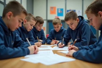 Jeunes sportifs inscrivant leur équipe de football