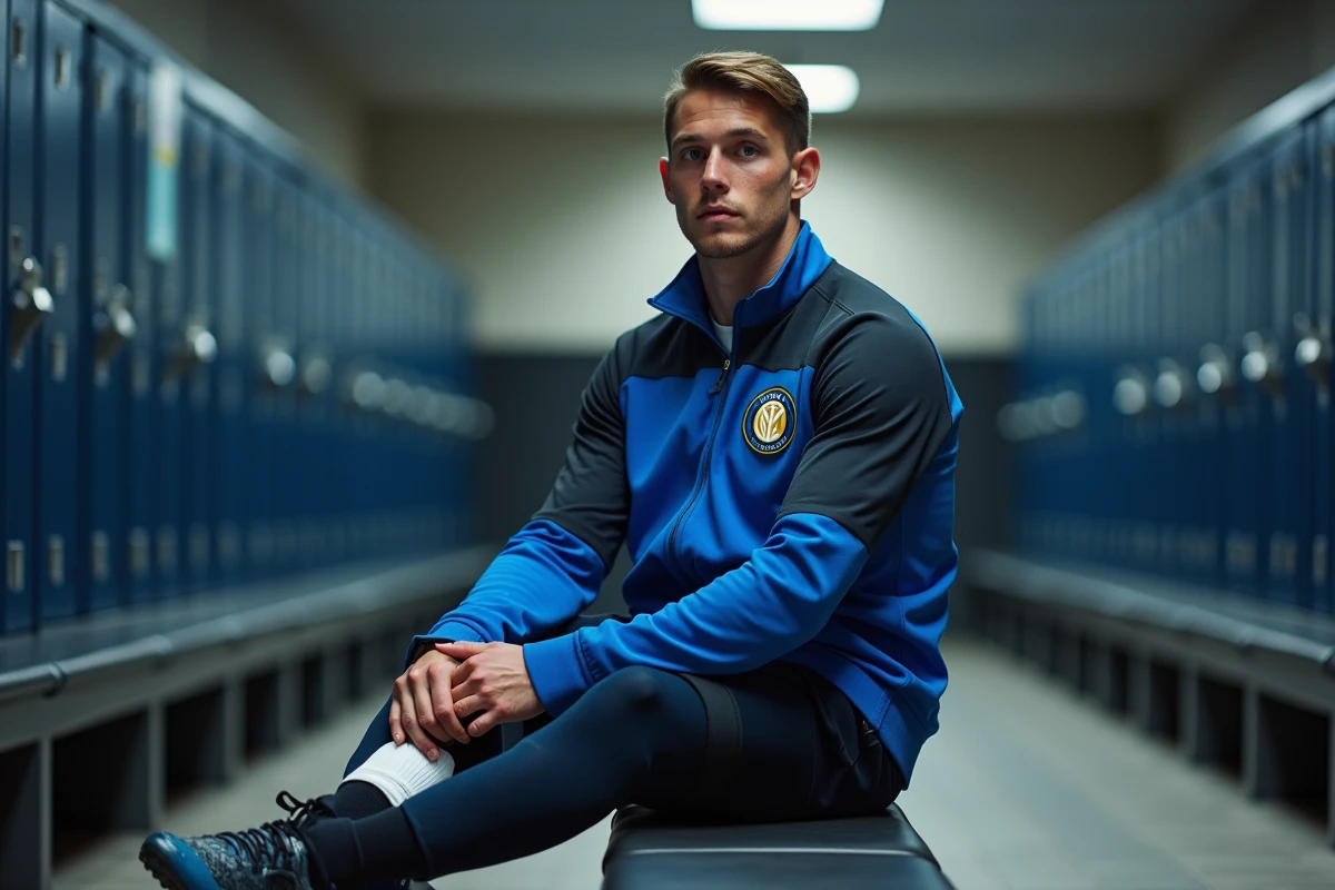 Jeune joueur de football en entraînement avec veste bleue