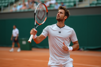 Joueur de tennis en action sur court en terre battue
