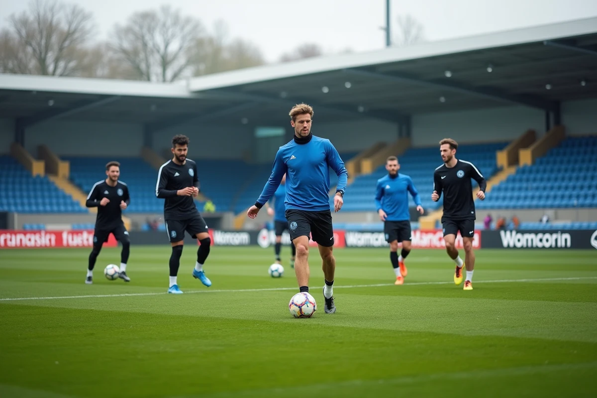 Joueurs de l'Inter de Milan en séance d'entraînement collectif sur le terrain d'entraînement du club avant un match de Ligue des Champions