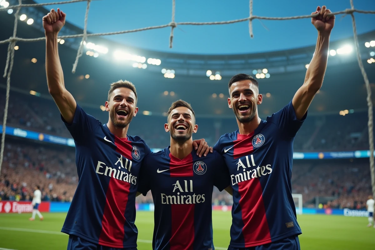 Joueurs du PSG célébrant un but ensemble lors d'un match européen en 2026