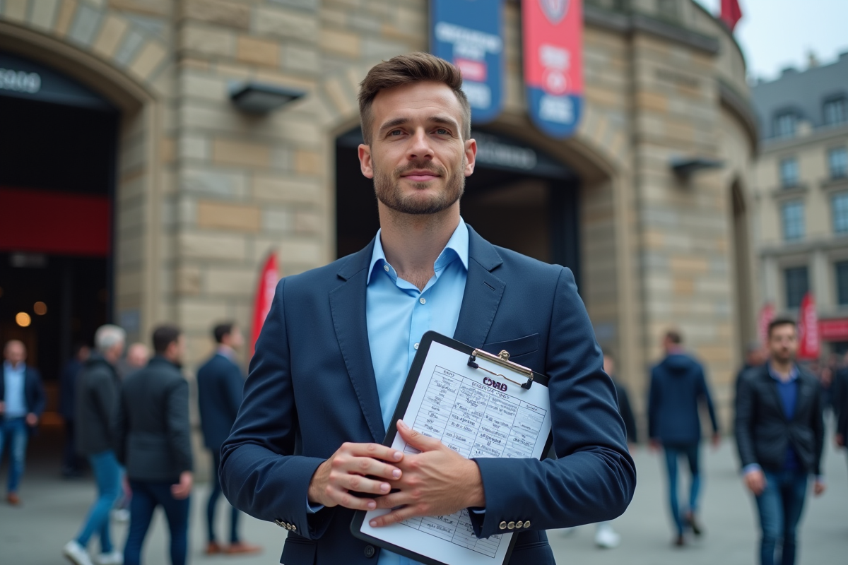 Journaliste sportif devant l