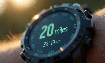 Montre sportive numérique affichant 20 miles en gros plan