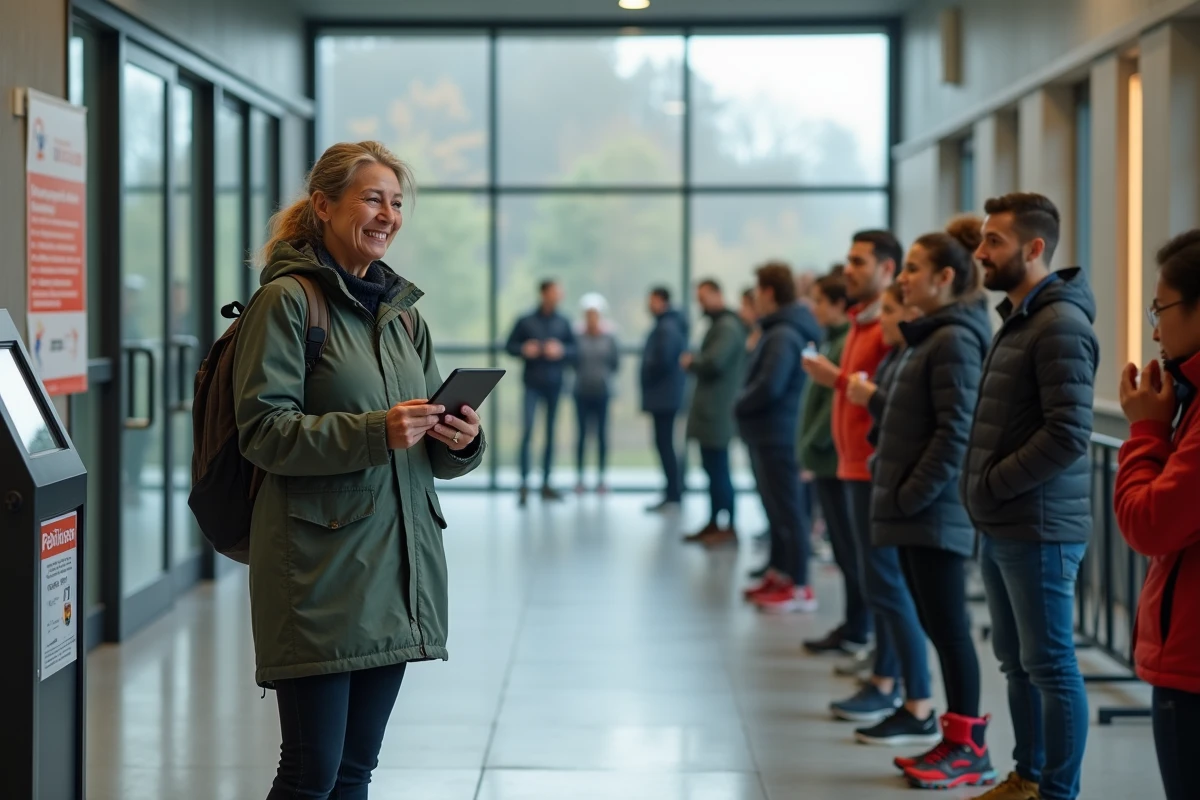 Organisatrice de course accueillant les participants dans un centre communautaire