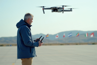 Ingénieur homme contrôlant un drone en extérieur