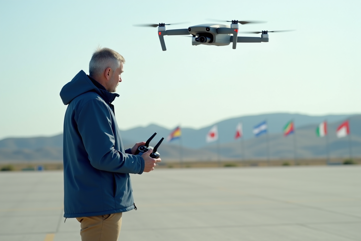Ingénieur homme contrôlant un drone en extérieur