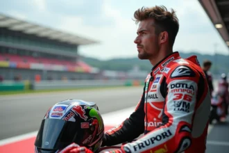 Pilote motogp en paddock avec circuit hongrois