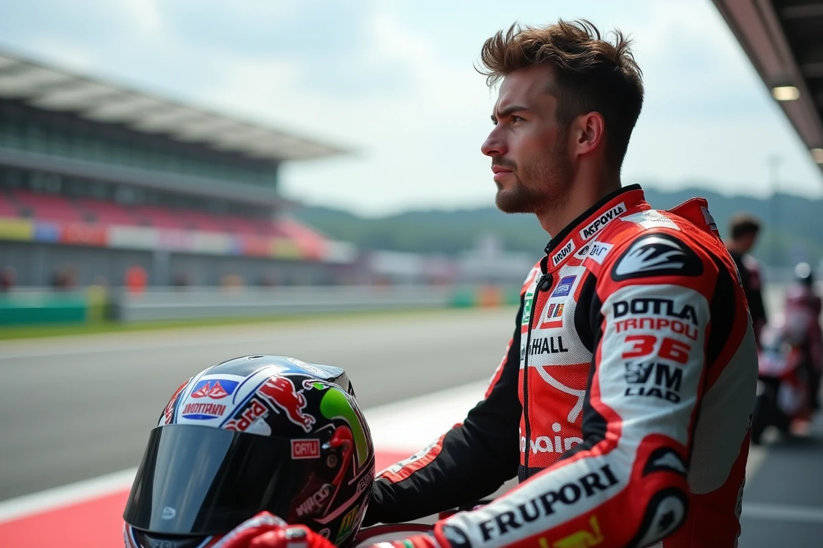 Pilote motogp en paddock avec circuit hongrois