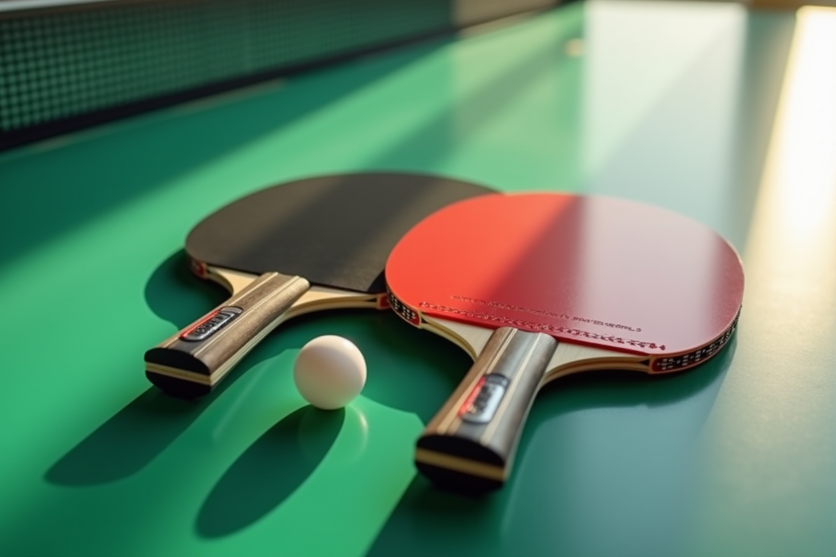 Raquettes de pingpong neuves avec balle sur table lumineuse