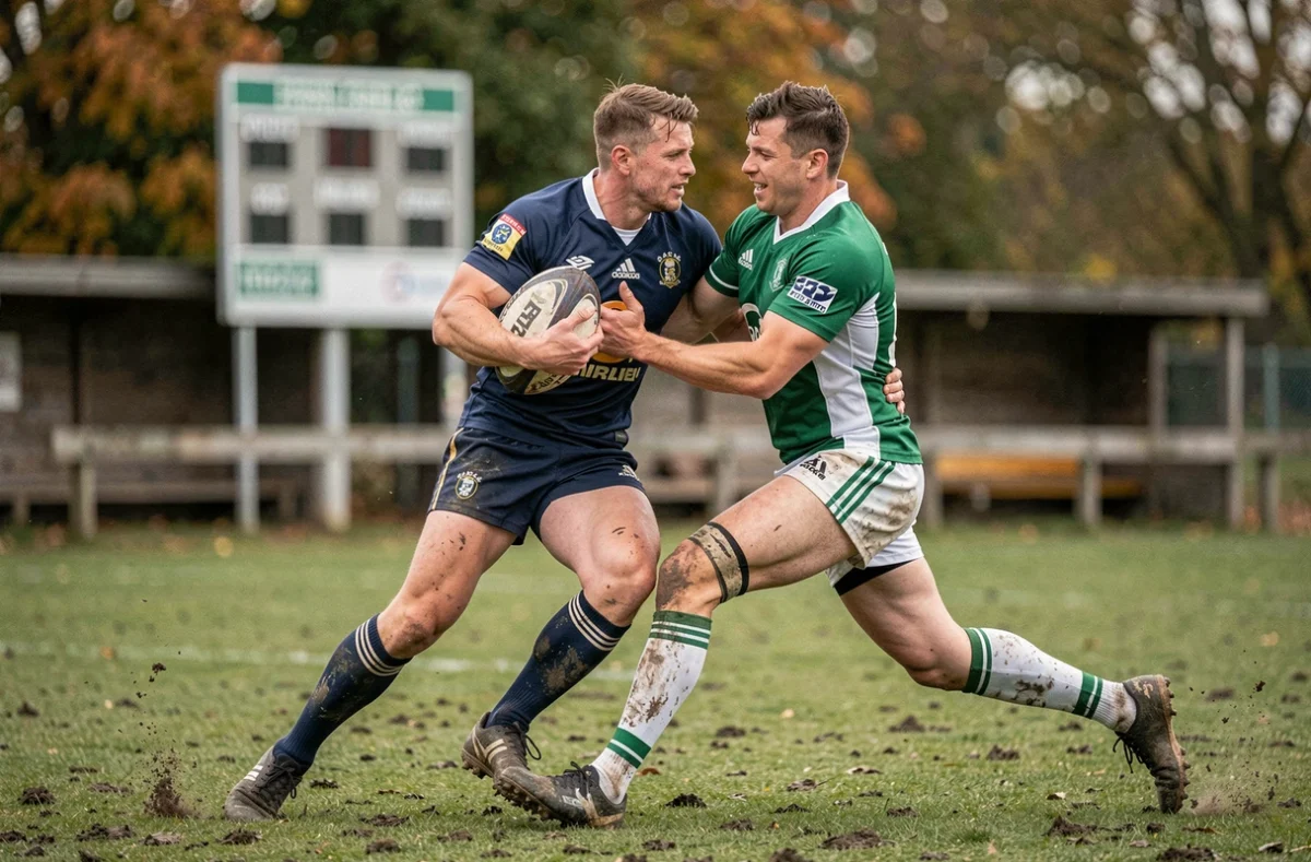 Plaquage en Rugby Fédérale 2 poule 4 lors d'un match décisif avant les phases finales