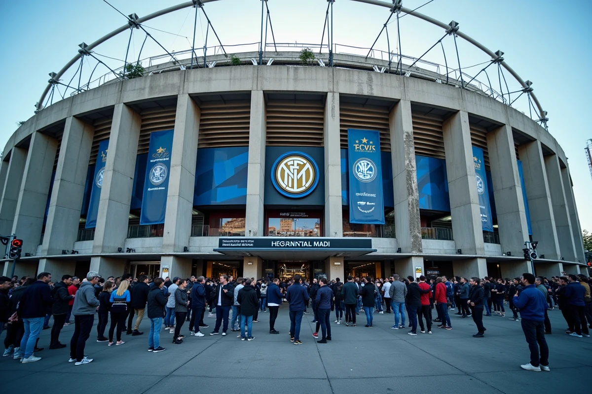 Supporters de l'Inter Milan rassemblés devant le stade Giuseppe Meazza lors d'un jour de match 2026