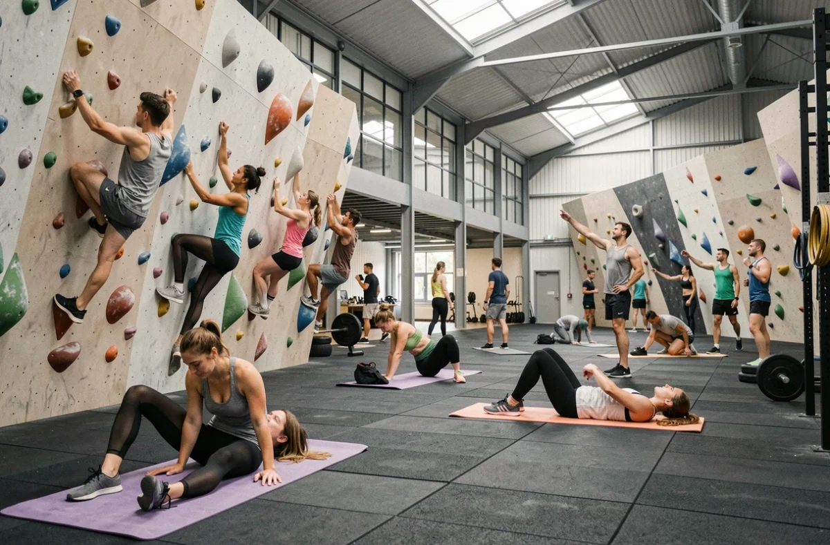 Espace multisport avec mur d'escalade à l'UCPA Sport Station Paris 19e, salle polyvalente escalade et fitness
